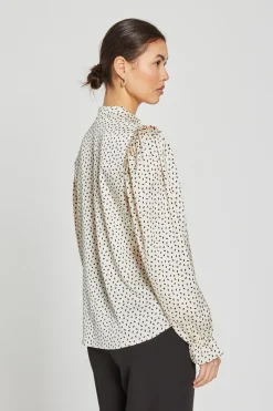 Clearance Bruuns Bazaar AcaciaBBFria overhemd - Crème/zwarte stippenprint