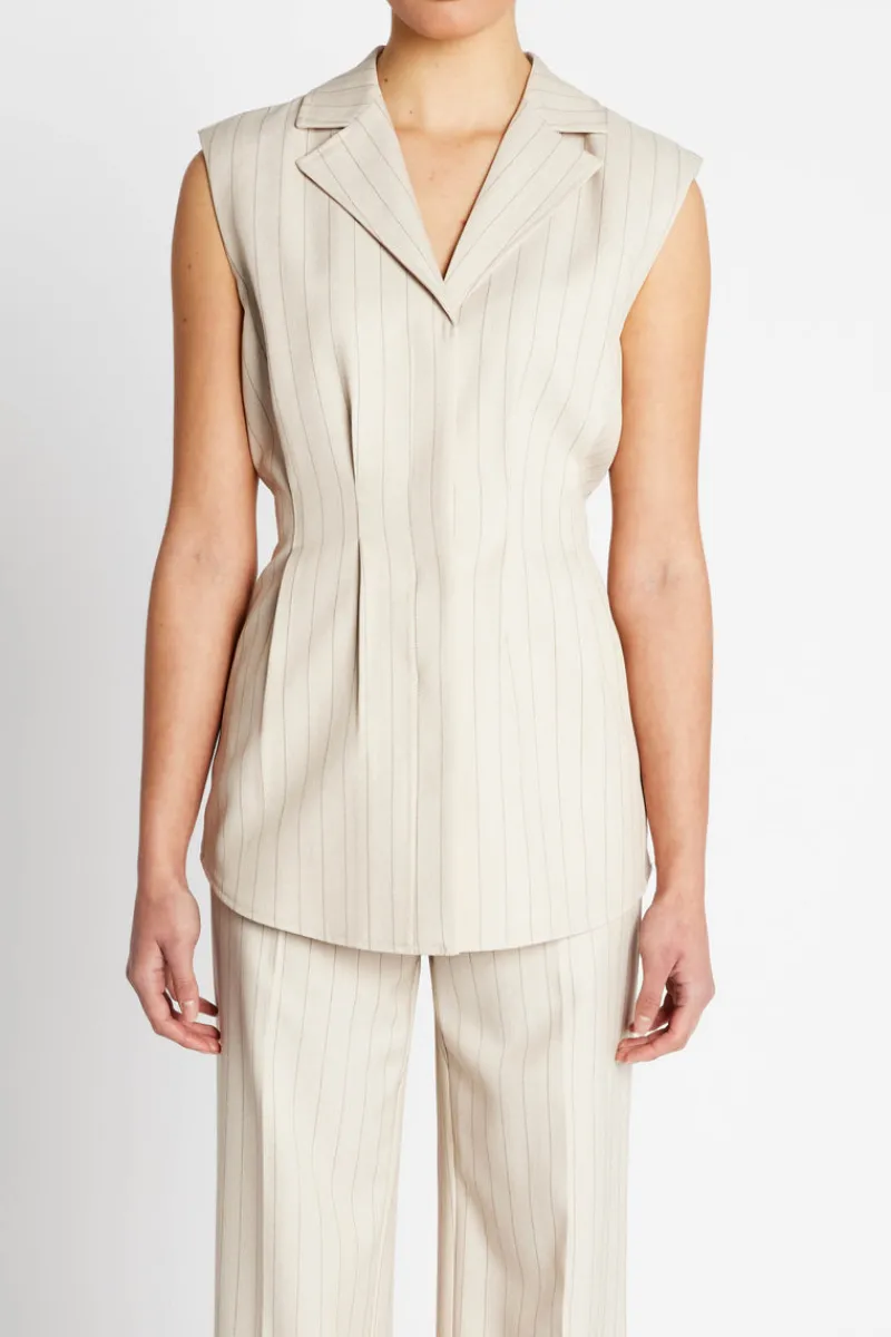 Online Bruuns Bazaar ApricotBBUrwa waistcoat - Light Grey stripes